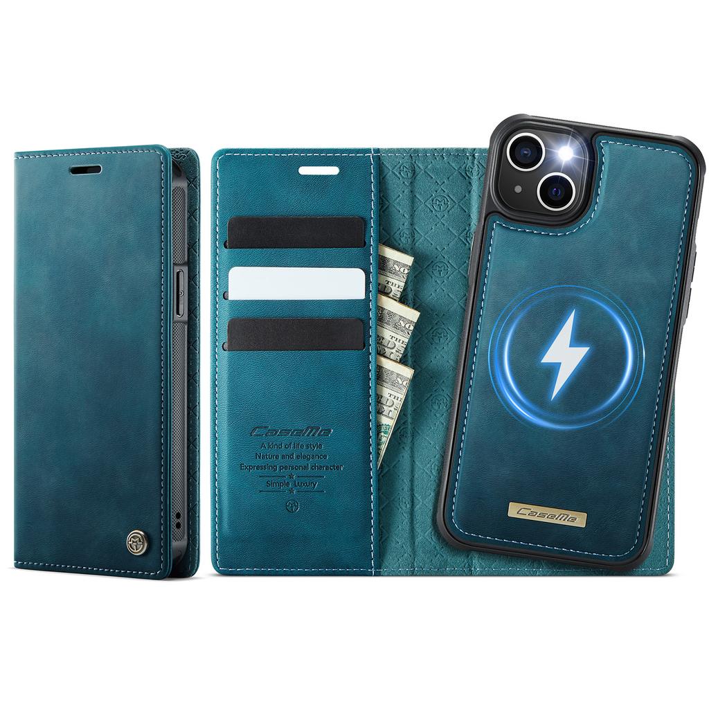 For iPhone 14 Plus/iPhone 15 Plus Case CASEME C49 Compatible with MagSafe RFID Blocking Detachable Wallet Leather Phone Cover
