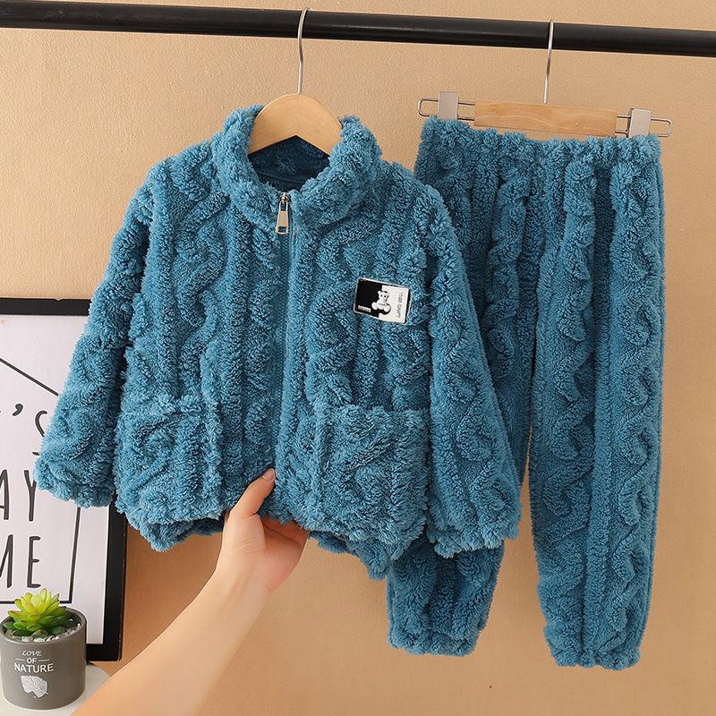 Children's Pajamas Girls Coral Fleece Thickened Boys Facecloth Fall and Winter Baby Girls Home Wear Winter Suit