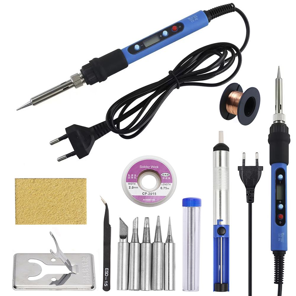 Синий электрический паяльник 80 Вт с цифровым дисплеем и переключателем 110 В 220 В, регулируемая температура, инструменты для пайки, сварки, демонтажа
