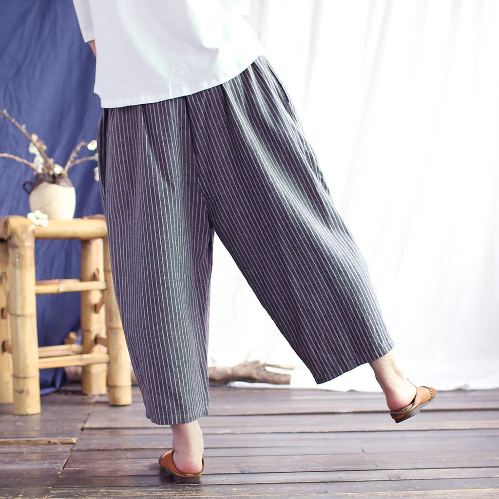 Johnature Винтажные полосатые брюки гаремы для женщин эластичная талия свободные летние брюки карманы брюки