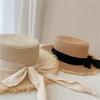 Hairy Straw Hat Summer Flat Top Sun Protection Travel Sun Hat Bow Tie Vacation Straw Hat