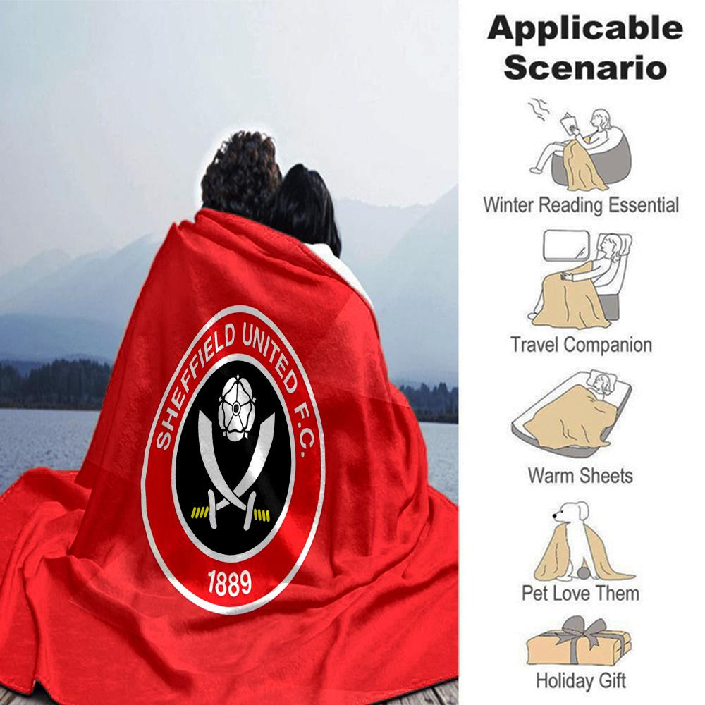 Sheffield Team Crest Flannel Blanket, Soft Polyester, Modern Design, All-Season for Camping, Travel, Gifts for holidays or birthdays