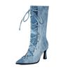 Women's High-heeled Short Boots Autumn and Winter New Style Pointed, Slim, and Oversized Denim Boots
