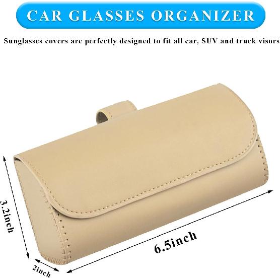 Sunglasses Holder For Car Sun Visor, Leather Auto Eyeglasses Organizer Box With Hidden Magnetic Closure, Vehicle Glasses Case Clip Holder, Car