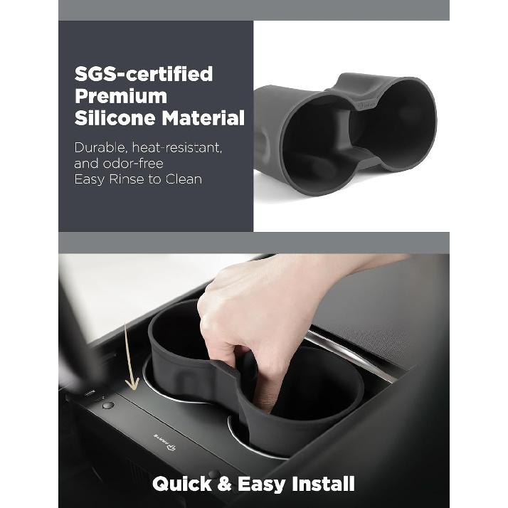 TPARTS Silicone Center Console Cup Holder Ert For New Tesla Model Y Juniper 2025+/Model 3 Highland 2024+ Anti-Slip Dust & Water Proof Noise Free