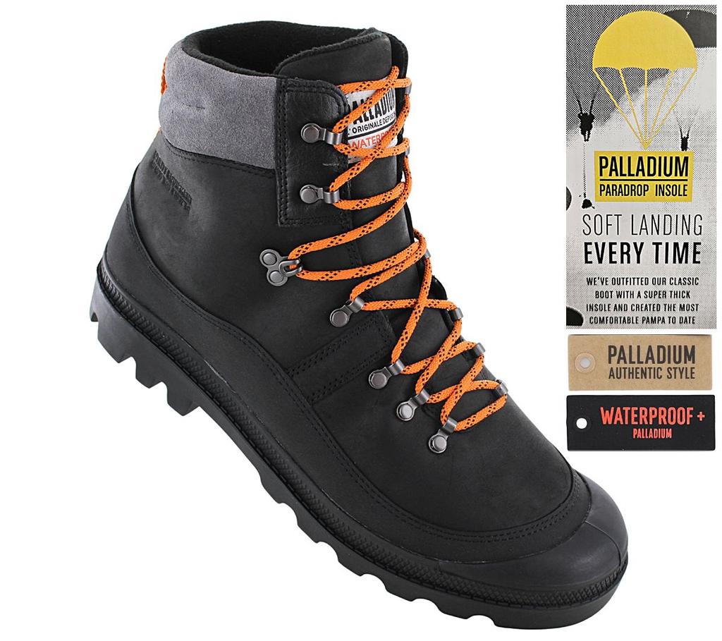 Palladium PallaBrousse Hiker WP+ Водонепроницаемые - Мужские ботинки из кожи черного цвета 08840-008 ОРИГИНАЛЬНАЯ обувь