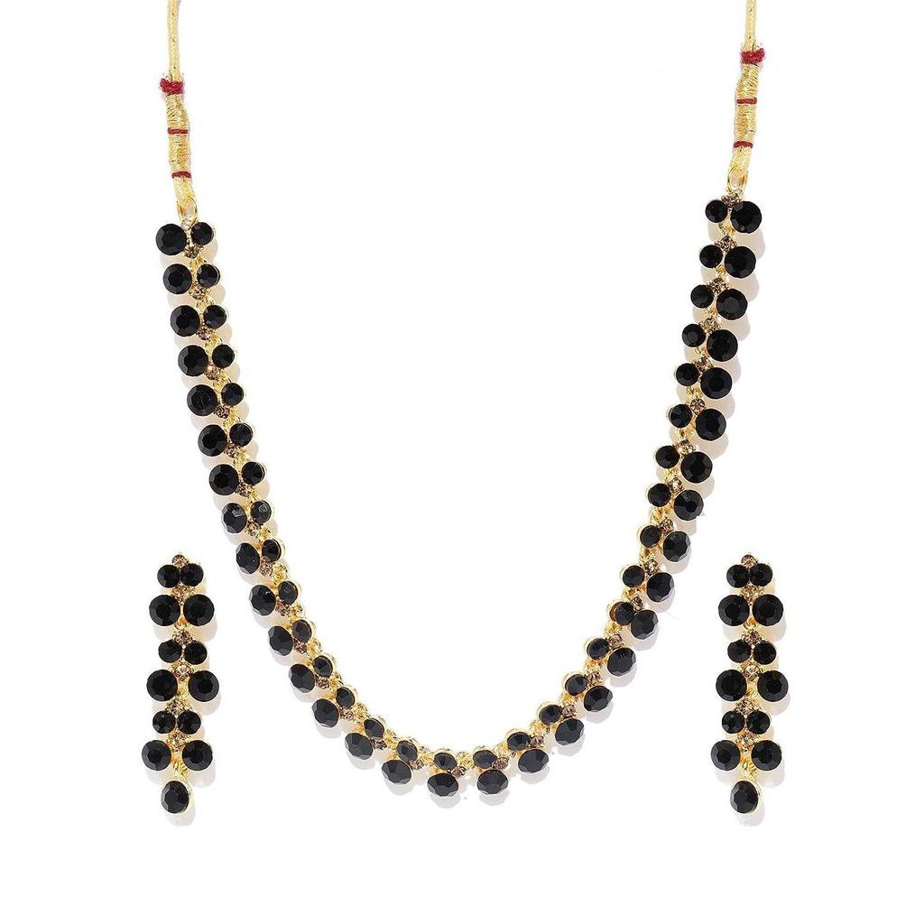 ZAVERI PEARLS Black Stones Gold Tone Choker Necklace Set For Women