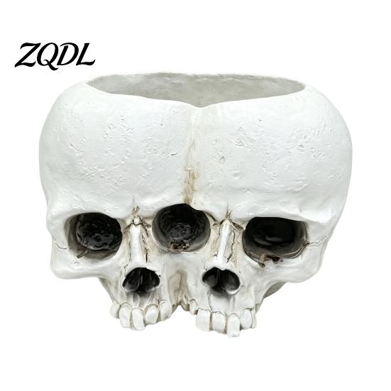 Creative Desktop Succulents Pot Double Skull Flowerpot for Green Plants, Realistic Resin Planter, Gothic Halloween Plant Container Party & Indoor