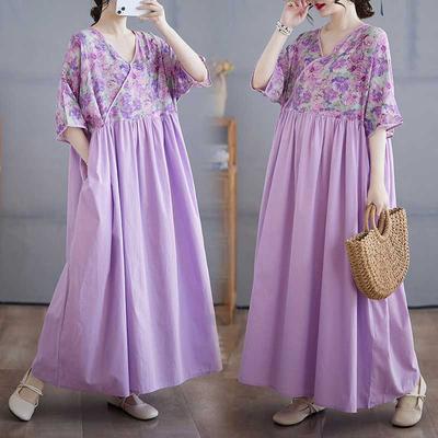 Летнее платье из хлопка и льна в стиле пэчворк, ретро-стиль, длинная юбка