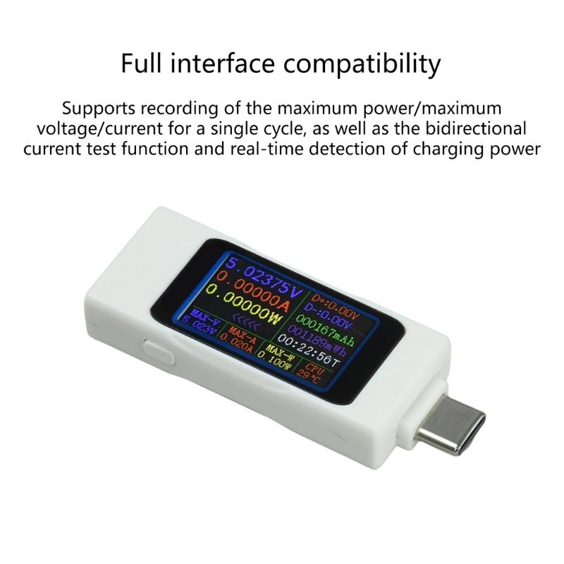 USB-C Измеритель дисплея для обзора данных зарядки, инструмент Type C "папа-мама" с поддержкой двустороннего мониторинга для ежедневного использования устройств на рабочем столе