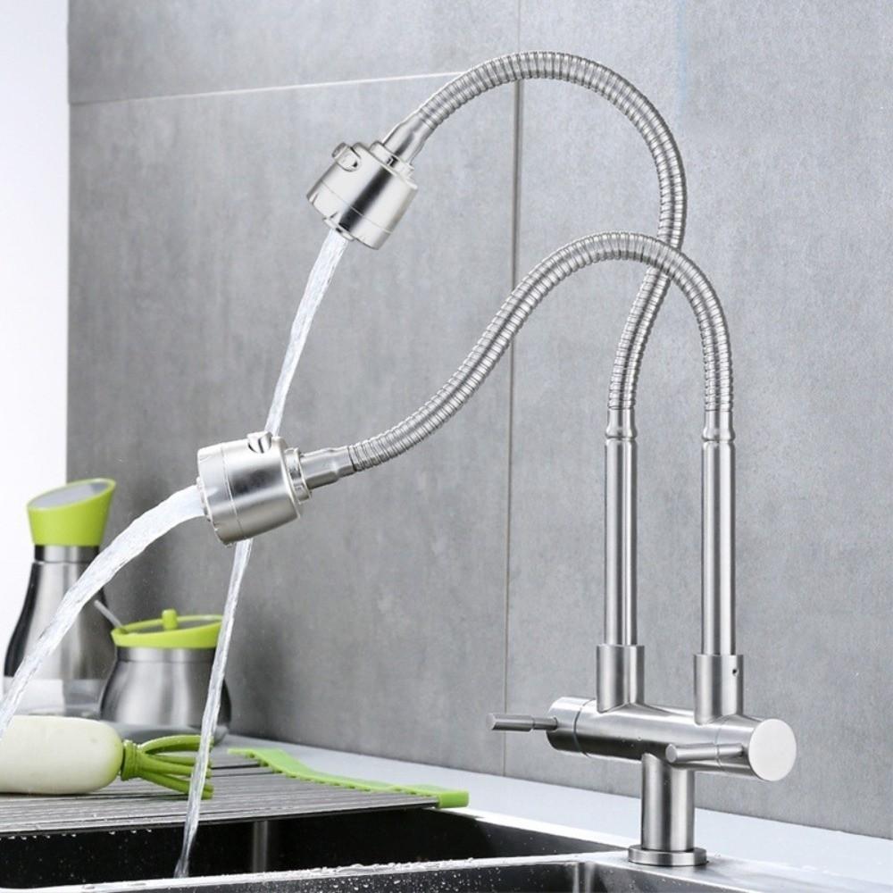 360° Rotate Kitchen Water Faucet 2-in-1 Flexible Faucet Double Head Sink Tap  Sink Installation