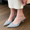 Women's Sandals 2024 New High Heels Fashion Baotou Summer Sandals Sexy Pointed Dress Party Shoes Casual Slip-on Zapatillas Mujer