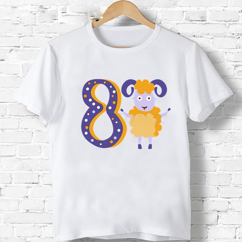Детская футболка для мальчиков и девочек, футболка с принтом «С днем ​​рождения», цифра 1–9, детская футболка с рисунком льва и жирафа, детская подарочная одежда