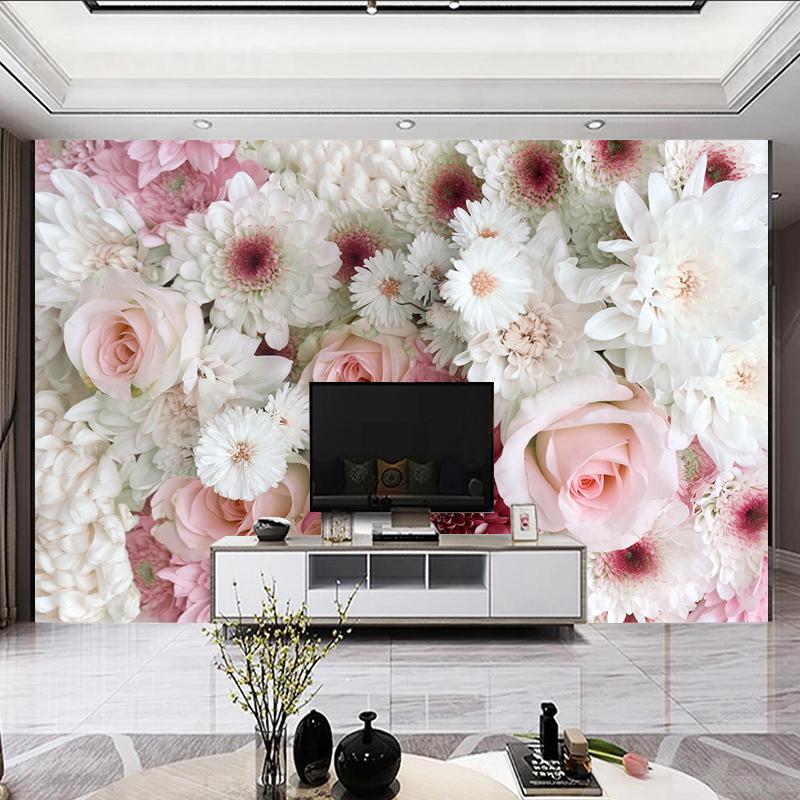 3D Фреска Романтические Розовые Розы Цветы Фото Обои Гостиная Свадебный Дом Спальня Водонепроницаемые Фрески Наклейки На Стены Papel De Parede 3D