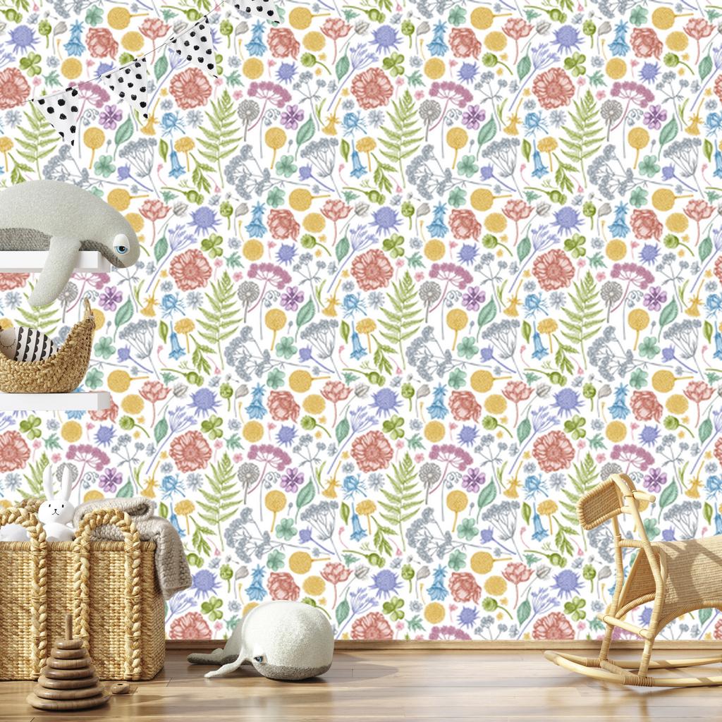 Meadow Flowers with Fern Wallpaper for Living Room and Bedroom 50x1000
