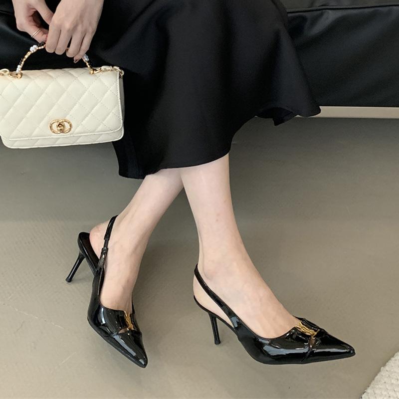 Черные остроносые сандалии женские 2025 весенняя мода сумка-голова, легкий вырез-стилет, новые босоножки на высоком каблуке