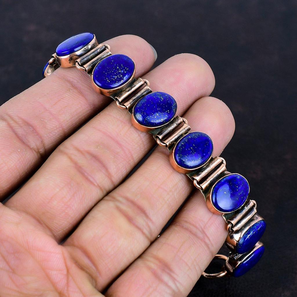 Браслет из лазурита медный браслет браслет с регулируемой цепочкой браслет из драгоценного камня высшего качества медные украшения подарки для нее браслет ручной работы