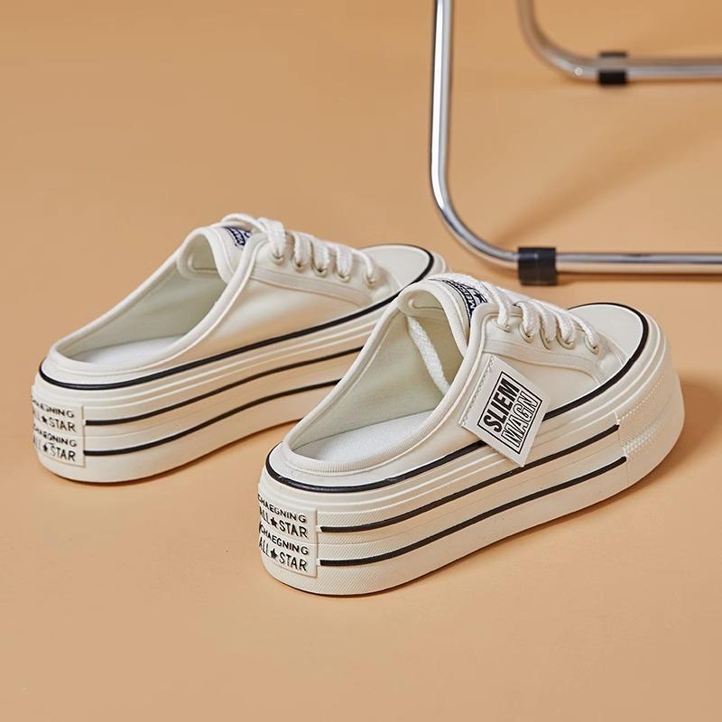 Half Slippers Women's Summer Wear 2025 New Internet Celebrity Explosion Small Thick Sole Heel Canvas Shoes