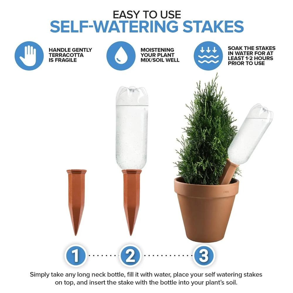 Ceramic Self Watering Spikes 6 Pack, Auto Waterer for Vacation, Terracotta Stakes Indoor/Outdoor Potted Plants