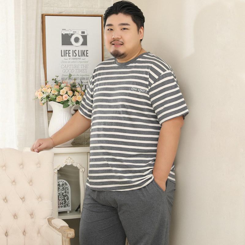 Мужской хлопковый пижамный комплект Mei Ji Yun 5XL - Топ с коротким рукавом и длинные брюки, Большой размер, Круглый вырез