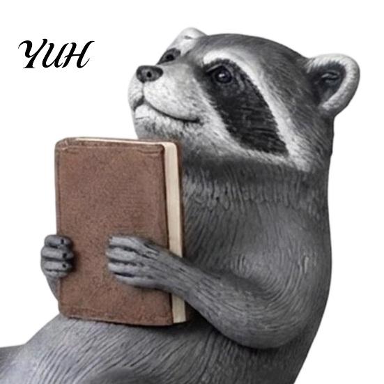 Reading Raccoon Ornament Shelf Sitter, 3D Printed Bookworm Figurine with Vintage Vibe, Personalized Gift for Readers Cute Desk Bookshelf Decor,