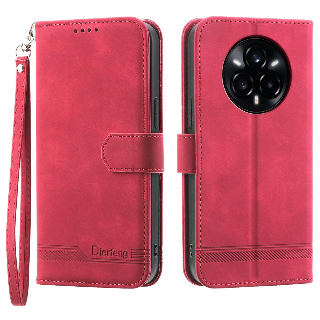 DIERFENG DF-03 Кожаный чехол с тиснением линий для Realme 14 Pro 5G, чехол-кошелек для телефона