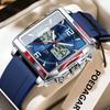 POEDAGAR Luxury Top Man Watch Electronic Square LED Alarm Chronograph Watches Week Date Dual Time Display Quartz Clock
