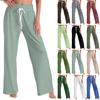 Women's Fashion Casual Comfortable Pajama Pants Solid Color Printed Drawstring Wide Leg Pants Trousers