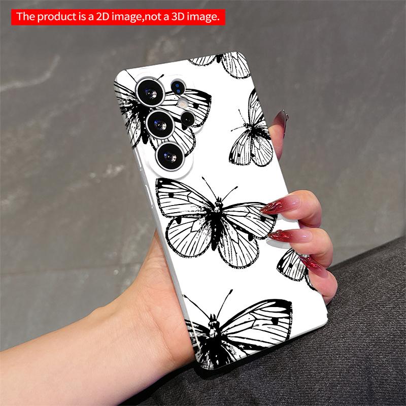 2DFlat Samsung phone case Black and White Butterfly Pattern Phone Case Applicable to Galaxy S22 S23 S24 S25ULTRA S26 A12 A13 A14 A15 A16