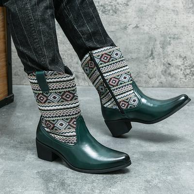 Мода Новые Модные Мужские Кожаные Сапоги Вышитые Молнии До Середины Икры Ковбойские Мотоциклетные Рыцарские Сапоги Молодежные Тенденции Острый Носок Длинные Сапоги