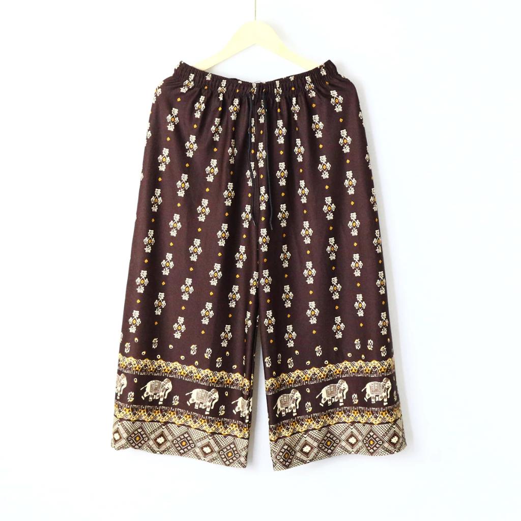 Капри Слоны Укороченные Брюки Регулируемый Эластичный Пояс Веревка Свободные Штанины Женские Мужские Унисекс Принт Таиланд Повседневная Уличная Одежда Пляжная Бохо Ретро Винтаж