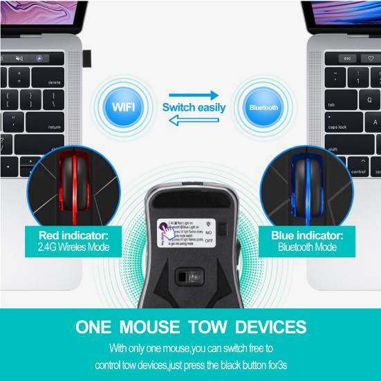 Bluetooth Wireless Mouse Rechargeable Dual Mode 3 Adjustable DPI 6 Buttons Ergonomic Optical Gaming Mouse for PC Computer Laptop