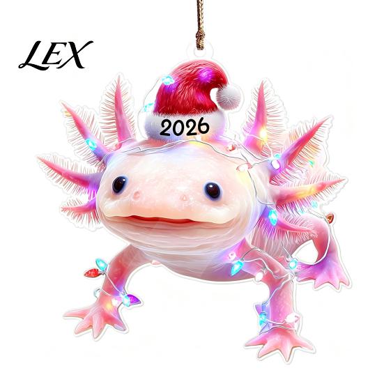 Christmas Tree Hanging Accessories Animal Ornaments with Lanyard, Cute Double Sided Pendant 2026 Acrylic Gift Tags Santa Hat, 2D Flat Sign for Holiday