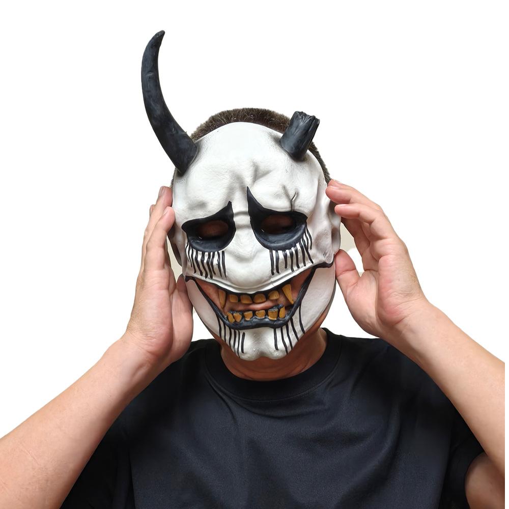 2026Red Hannya Mask Latex Adult Half-Face One-Size-Fits-All Halloween Horror Fangs Ghost Black Horn Mask