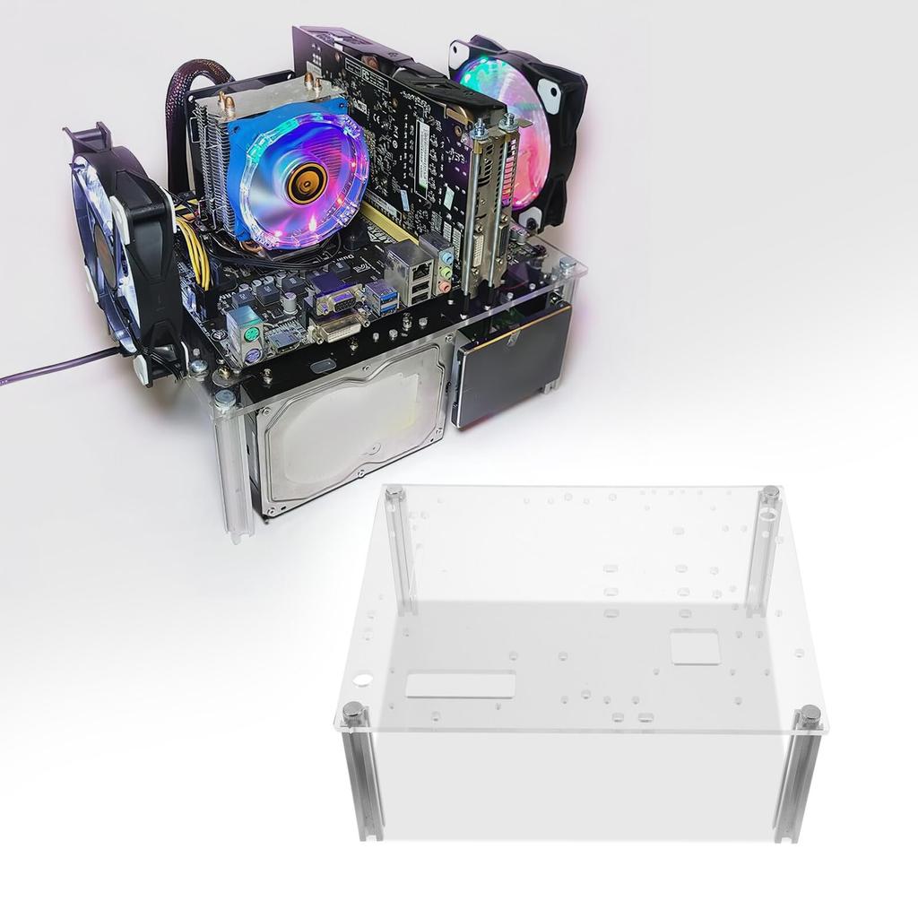 OATIPHO PC Case, Open Frame, Acrylic Panel, MicroATX Compatible, Desktop, Workspace PC Frame, Rack, Space-Saving