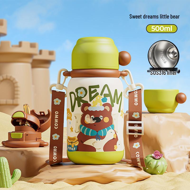 316 Stainless Steel Cartoon Flip-Top Children's Thermos - Portable Double Drink Water Bottle for Students