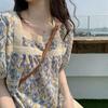 2023 Women's Chic Floral French Square Neck Puff Sleeve Top