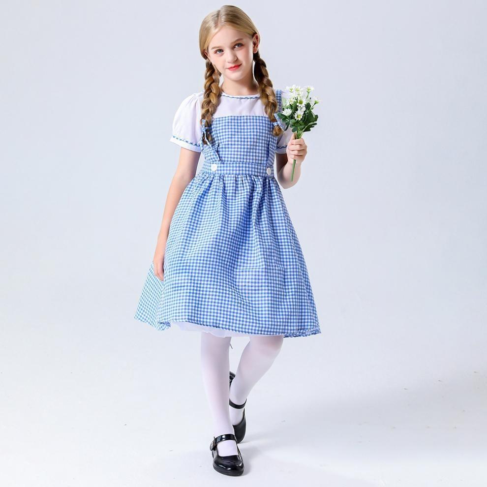 Wizard Of Oz Blue Checkered Costume Dress With Headband For Girls Roleplay Special Characters Included