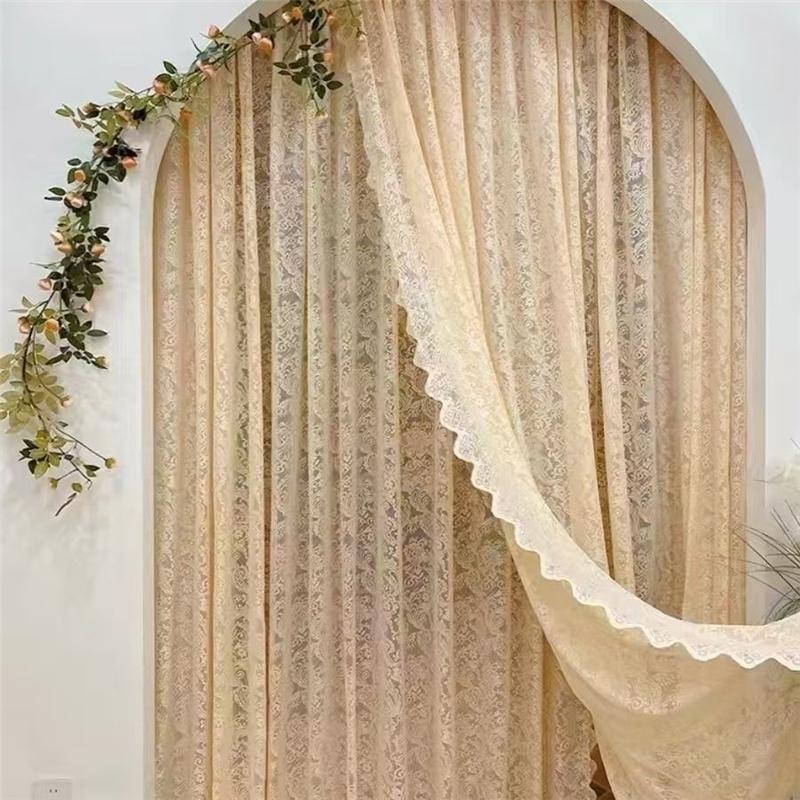 Lace Polyester Mosquito Proof Door Net Screen Hanging Door Curtain Side Fly Free-punch Vintage Lace Curtains Romantic Semi Sheer Floral Lacy Curtain