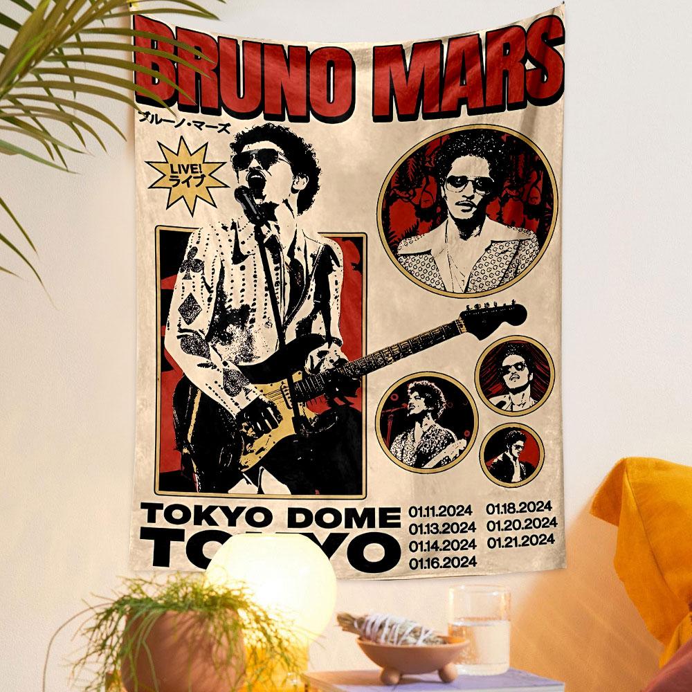 Bruno Mars Tokyo Dome Tapestry Wall Hanging, Concert Tour Poster Art, Pop Music Wall Decor for Bedroom Dorm