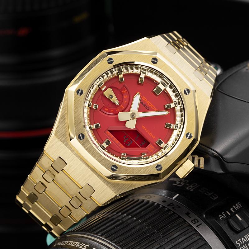 Casio Унисекс Жидкокристаллический/Аналоговый Двойной Дисплей Серия 44,5 мм Красные Часы GA-2100-4A(Команда788--2)