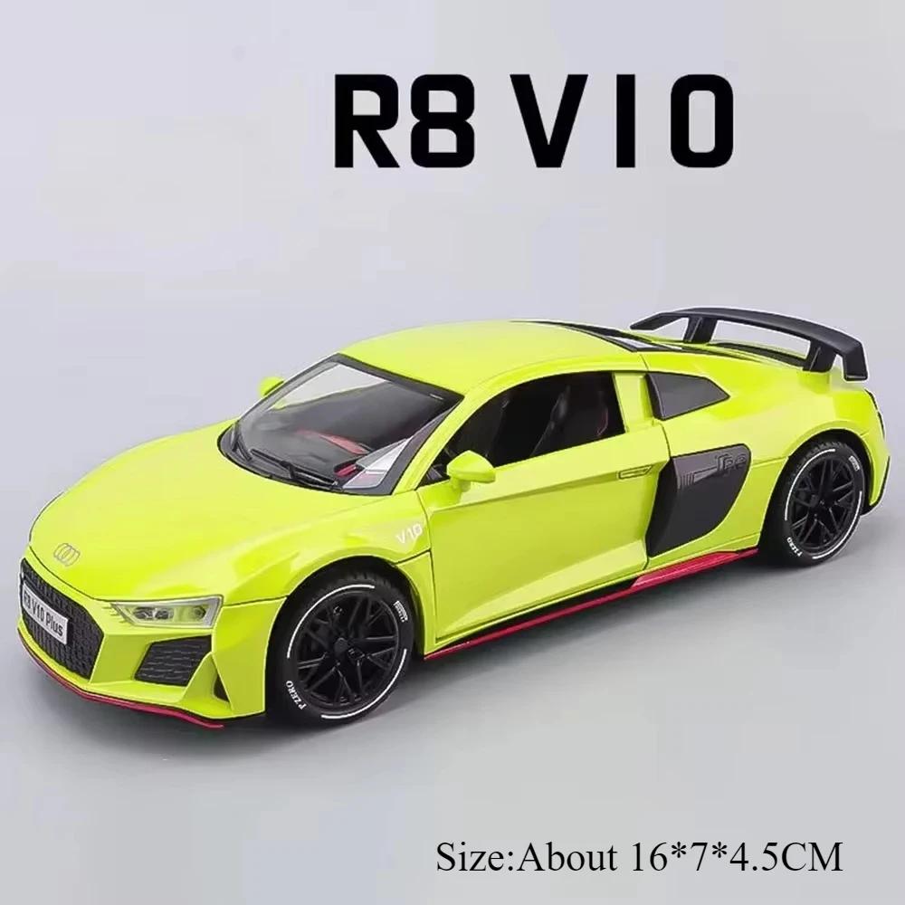 1:24 R8 V10 Plus Rs7 Модель автомобиля Литой сплав Игрушки 4 двери открываются Со звуком и светом Откатные Миниатюрные автомобили Мода Домашний декор