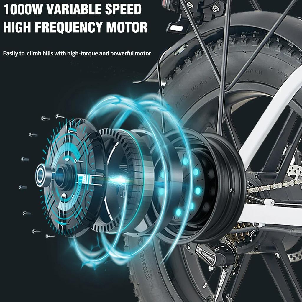 Foldable E-bike KICKWEY L20 1000W Motor 48V20AH Lithium Battery Adult Electric Bicycle 20 Inch Tire All Terrain Electric Bike