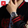 OLEVS Men's Watches Trendy Silicone Strap Moon Phase Auto Date 43mm Large Dial Wristwatches Original Waterproof Chronograph 2942