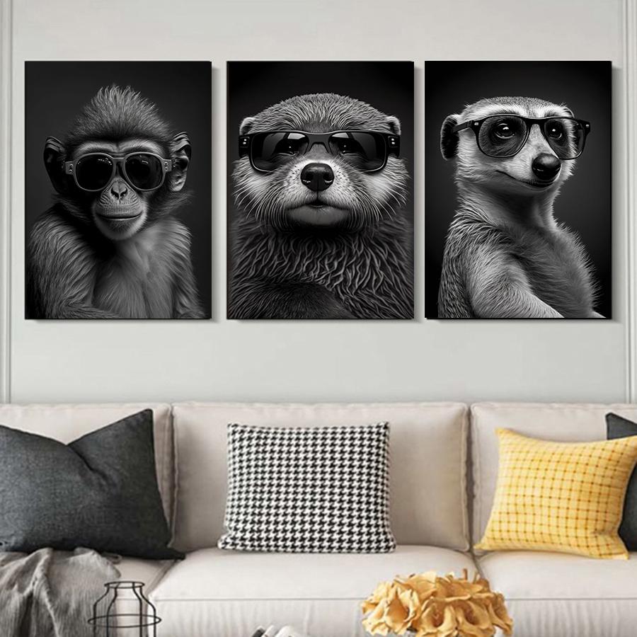Modern Funny Animals Decorative Painting Portrait of a Sea Otter With Sunglass Posters Prints for Living Room Wall Decor Unframe