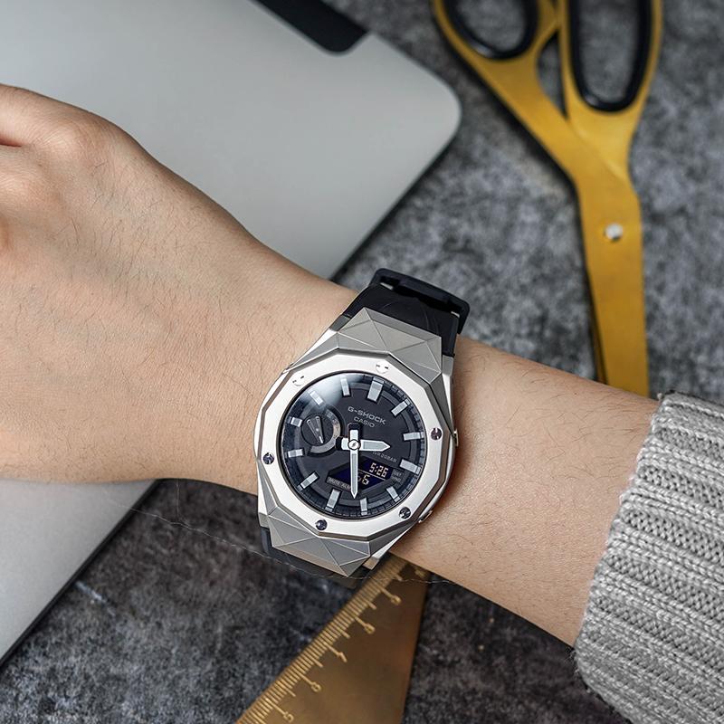 Casio Мужские часы с двойным дисплеем (жидкокристаллический/аналоговый) Серия Черные часы GA-2100-1A-