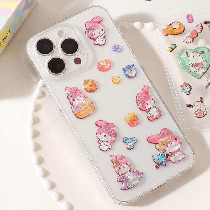Милые объемные наклейки Hello Kitty Kawaii 3D Sanrio Наклейки Kuromi Cinnamoroll Melody Pochacco Мультяшные Детские Игрушки