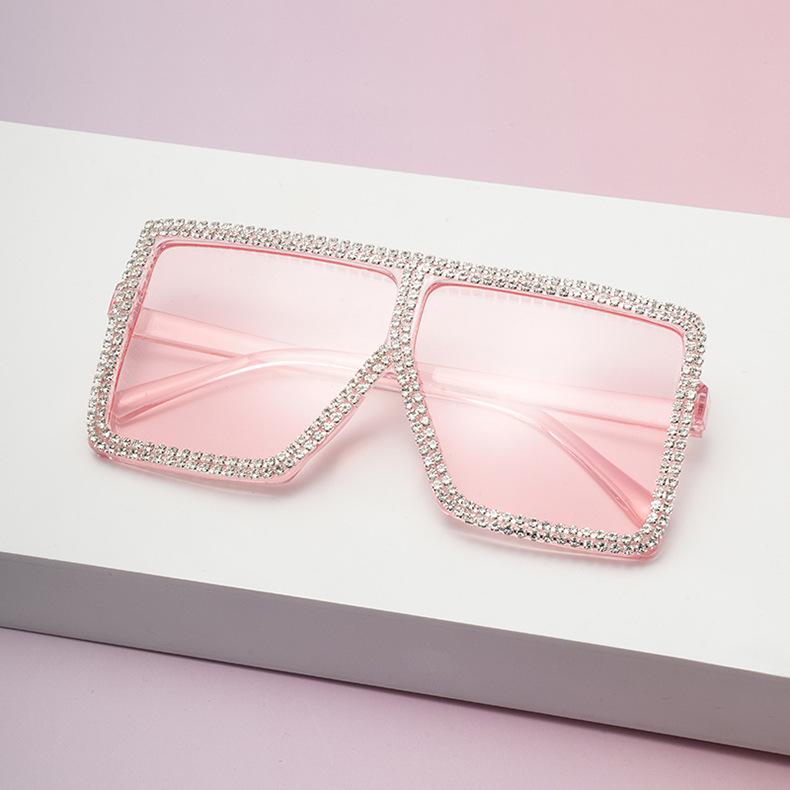 European and American exaggerated square sunglasses men's and women's colorful black pink sunglasses pure hand-made diamond-encrusted generous frame g