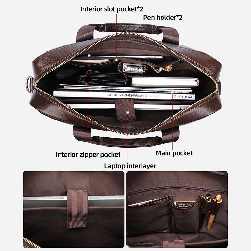 Мужской портфель из натуральной кожи, деловой портфель для ноутбука, литературный ретро-портфель для мужчин, вместительная водонепроницаемая и прочная легкая сумка через плечо