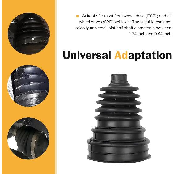 2 PCS CV Boot Repair Kit, Waterproof Dustproof Axle Boot with 4 Stainless Steel Clamps & 6 Cable Ties, High-Temp Resistant CV Joint Axle Cover,